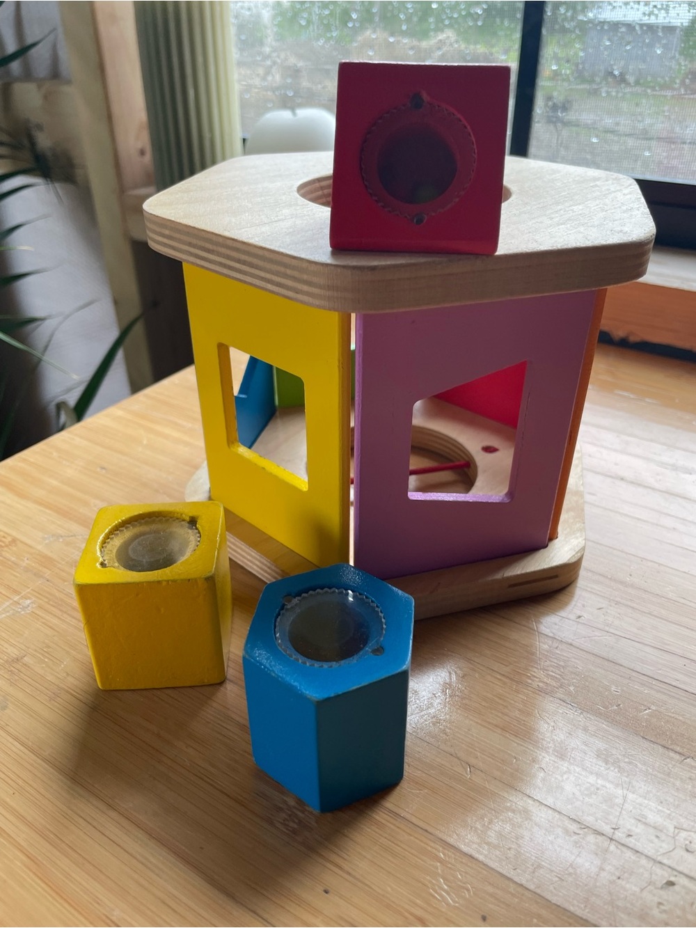 Hape Wooden Shape Sorter - Natural Wood with Bright Multi Colors